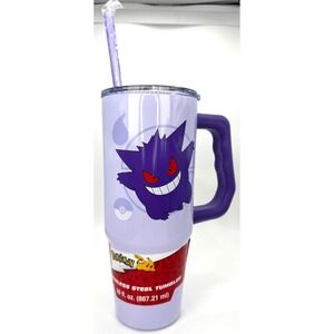 Pokémon Gengar Stainless Steel Travel Tumbler with Handle Straw Purple 30 oz NEW